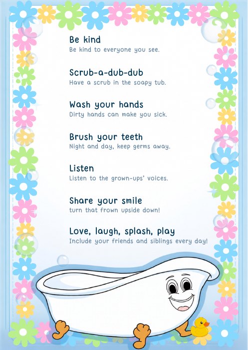 Bernie's Bubbly Buddies Rules poster with a flowers frame