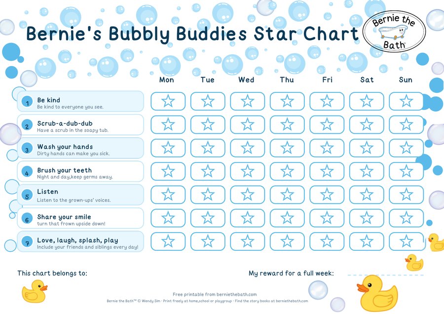 Bernie's Bubbly Buddies Star Chart free printable